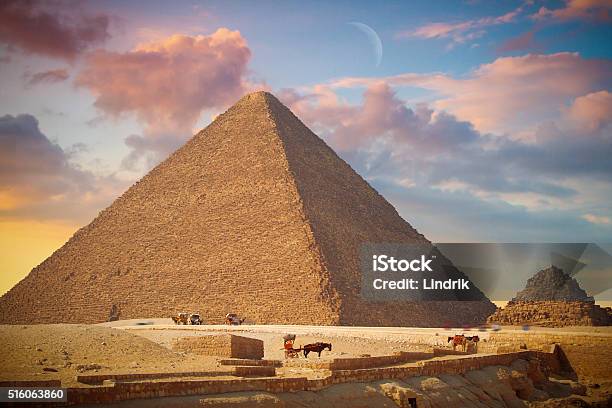 Pyramids Of Giza In Egypt Stock Photo - Download Image Now - Kheops Pyramid, Pyramid, Giza