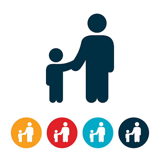 Single Parent With Child Icon An icon of a single parent holding the hand of a child. The icons represents family relationships. children holding hands icon stock illustrations