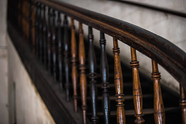 istock Old wooden stairs close up. Vintage ancient architecture 516066178