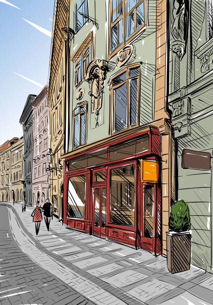 istock Prague city hand drawn sketch. European city, vector illustration 516066874