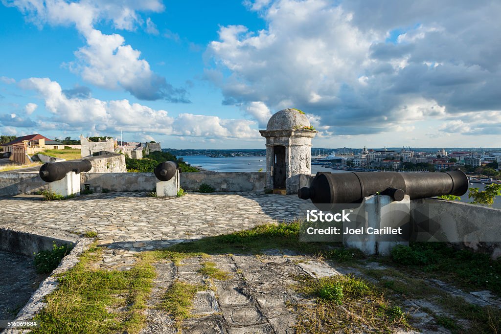 Fort of Saint Charles in Havana, Cuba View from Fortaleza de San Carlos de la Cabaña (Fort of Saint Charles), an 18th-century fortress complex and the third-largest in the Americas. It is located on the elevated eastern side of the harbor entrance in Havana, Cuba. Architecture Stock Photo
