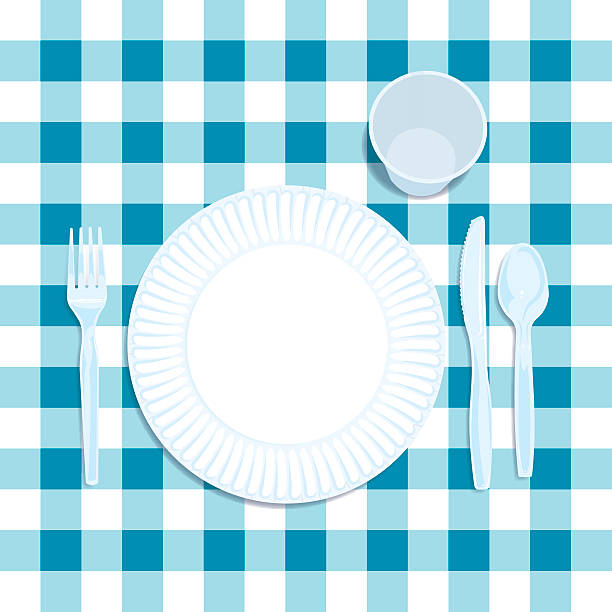 piknik miejsce ustawienia tle - fork place setting silverware plate stock illustrations