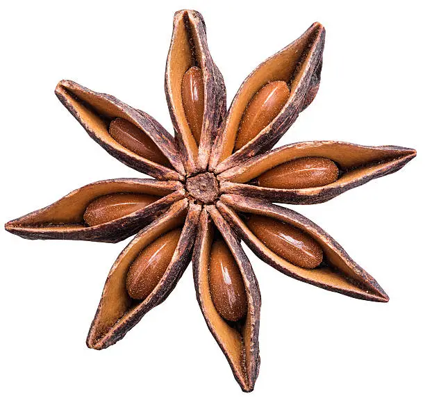 Anise star with seeds in it. File is of high quality and contains clipping paths.