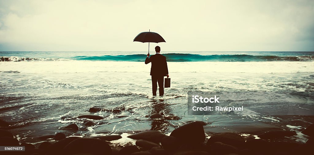 Lonely Businessman Alone Anxiety Beach Concept Adult Stock Photo