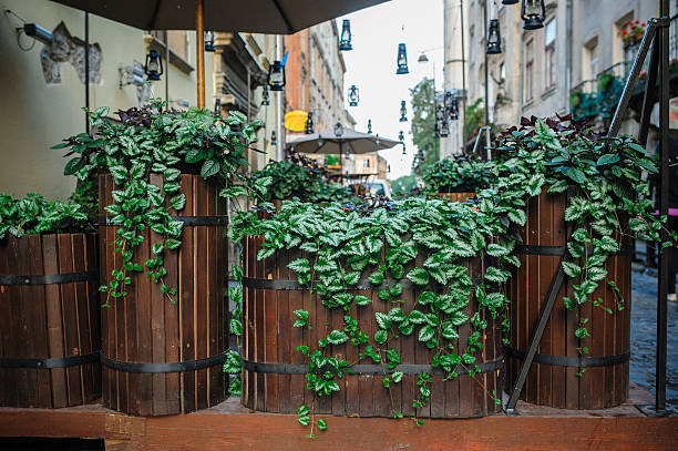 beautifully decorated cafe on the street.