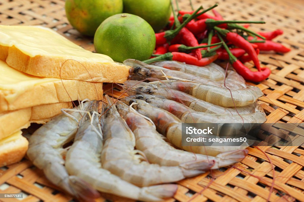 Shrimp - for cooking, place the basket. Asia Stock Photo