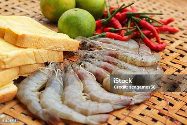 Shrimp For Cooking Place The Basket Stock Photo - Download Image Now - Asia, Basket, Bread