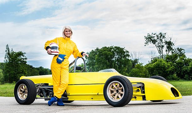 Female Driver with a "Formula Ford" Class Racecar stock photo