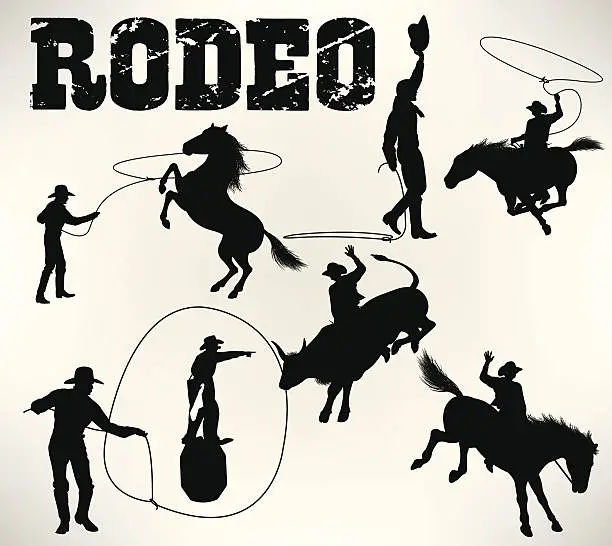 Vector illustration of Rodeo, Bucking Bronco, Bull Riding