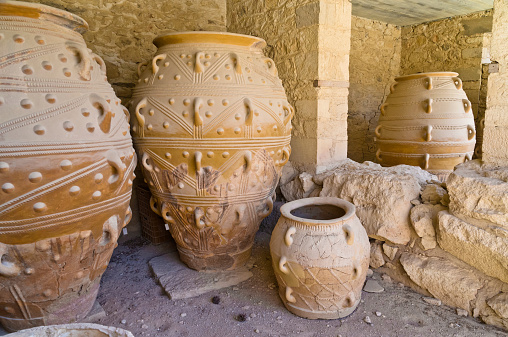 Storage for food and wine for the minoan royal court at the palace of Knossos, island of Crete