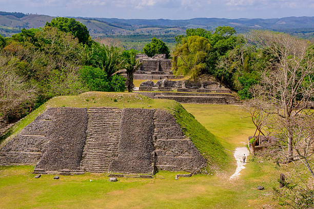 xunantunich maya site ruins in belize beautiful landscape of xunantunich maya site ruins in belize caribbean archaelogy stock pictures, royalty-free photos & images