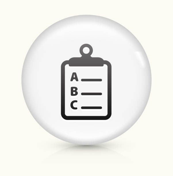 Checklist icon on white round vector button Checklist Icon on simple white round button. This 100% royalty free vector button is circular in shape and the icon is the primary subject of the composition. There is a slight reflection visible at the bottom. fancy letter b drawing stock illustrations
