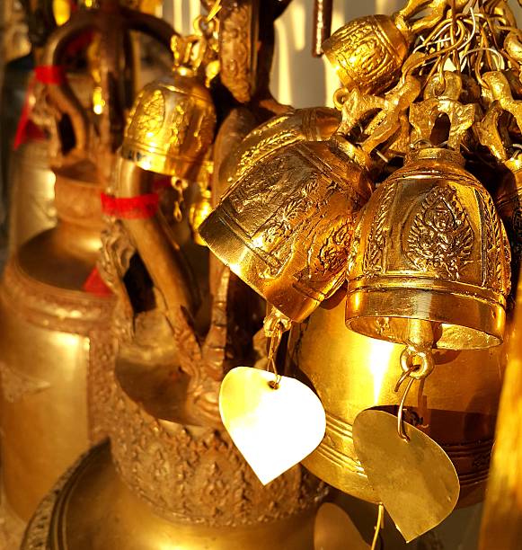 istock Buddhist brass bell  in thai temple 516104524