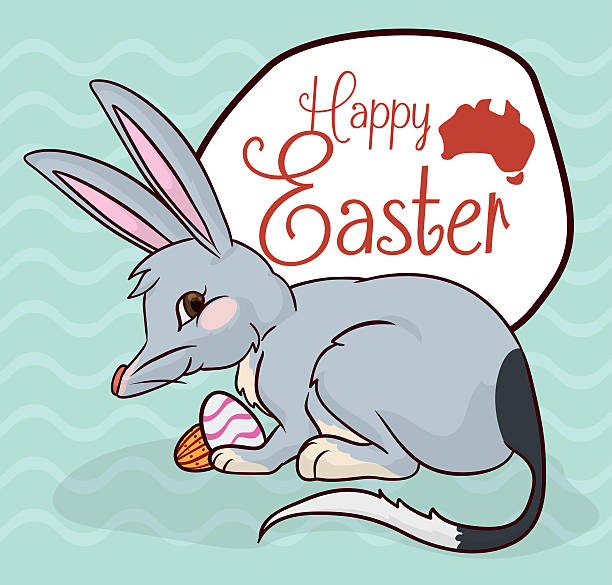 ilustrações, clipart, desenhos animados e ícones de bilby travessos com ovos de chocolate em comemoração de páscoa - bilby