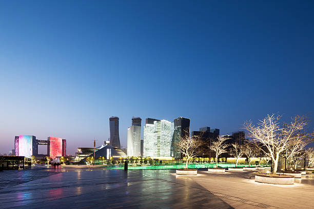 istock empty marble floor with cityscape and skyline of hanghzou 516108648