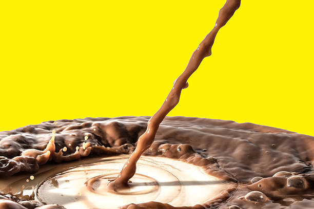 Chocolate liquid splash, pouring stream jet of chocolate, isolated