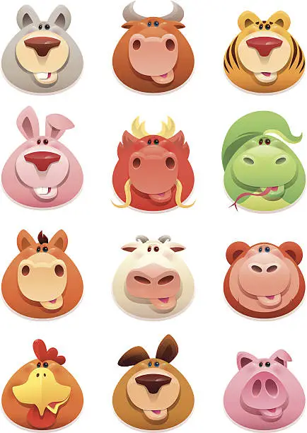 Vector illustration of funny chinese horoscope characters