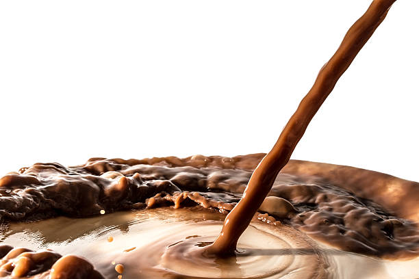 Chocolate liquid splash, pouring stream jet of chocolate, isolated
