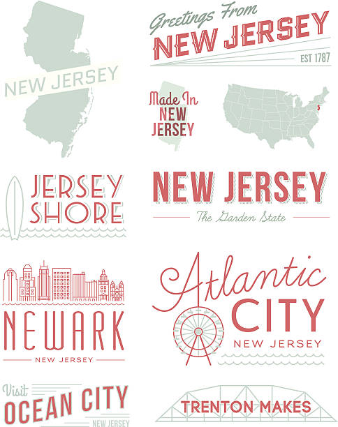 typografie new jersey - wasserrand stock-grafiken, -clipart, -cartoons und -symbole