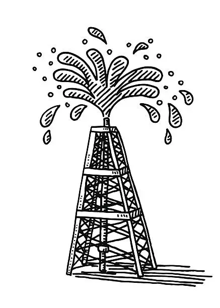 Vector illustration of Splashing Oil Derrick Drawing