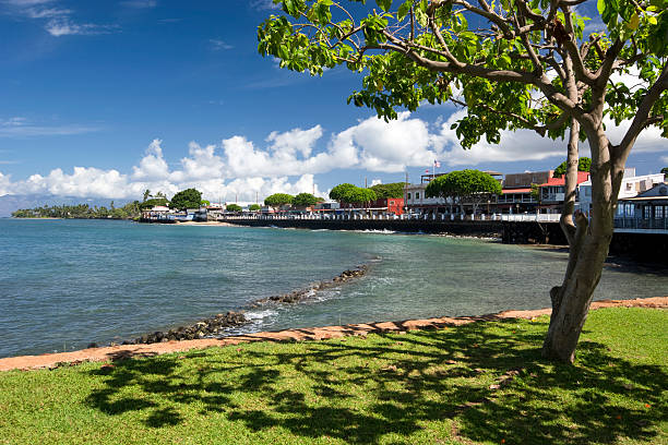 vista di lahaina s front street, maui, hawaii - lahaina foto e immagini stock