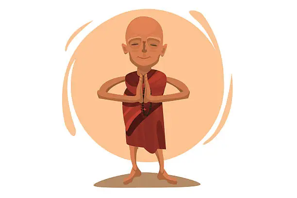 Vector illustration of Praying Tibetan monk