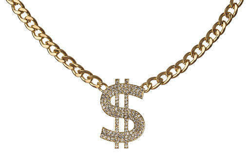 Cadena de oro con diamantes símbolo del dólar photo
