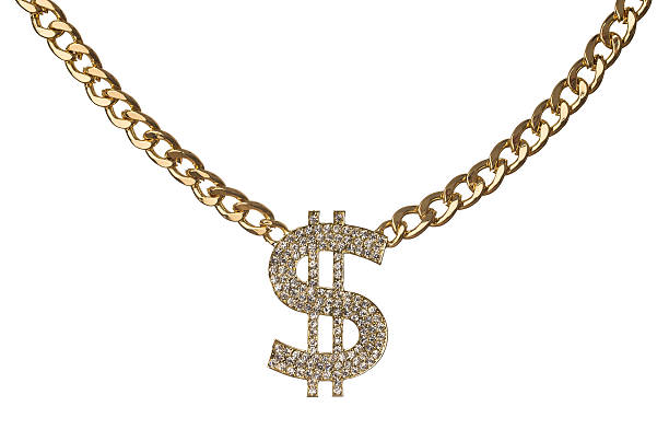 cadena de oro con diamantes símbolo del dólar - necklace fotografías e imágenes de stock