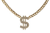 Golden chain with diamond dollar symbol