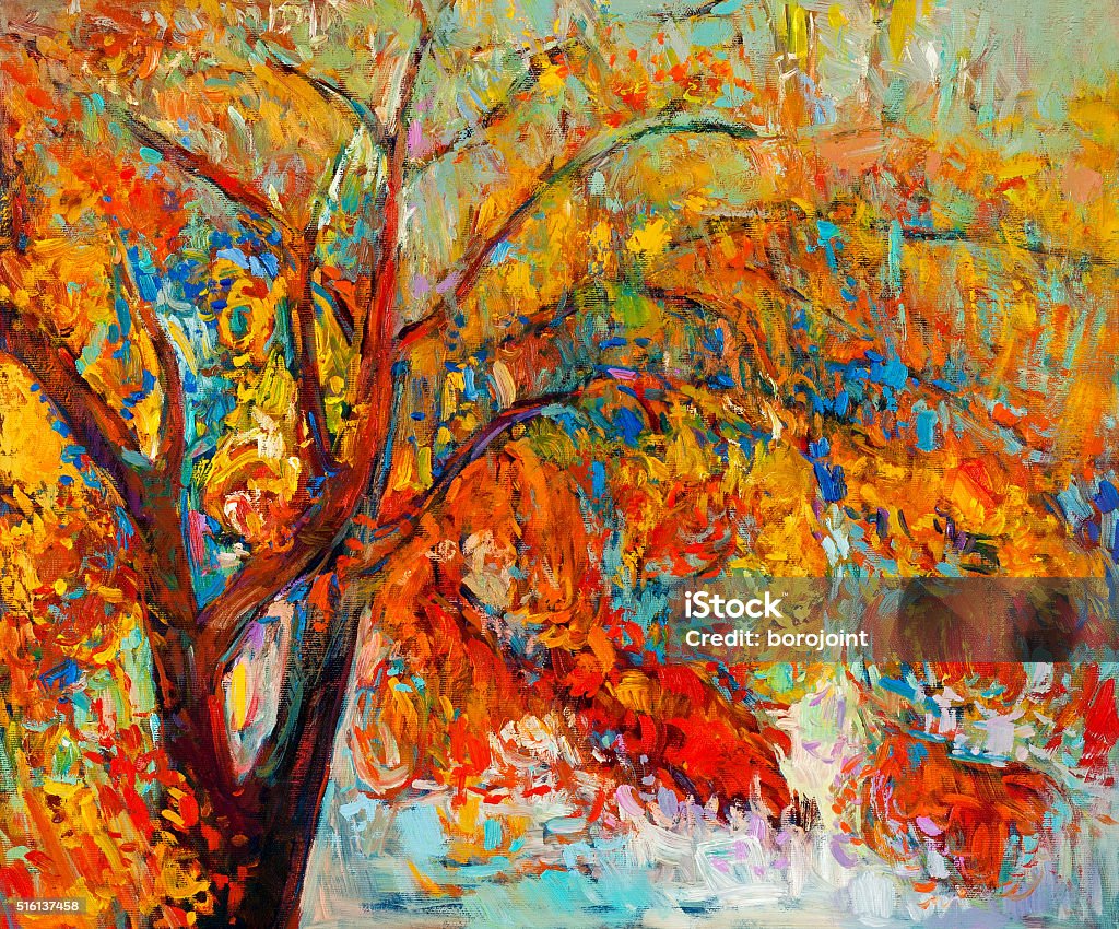 Autumn tree Original oil painting showing beautiful Autumn tree. Modern Impressionism Painting - Art Product stock illustration