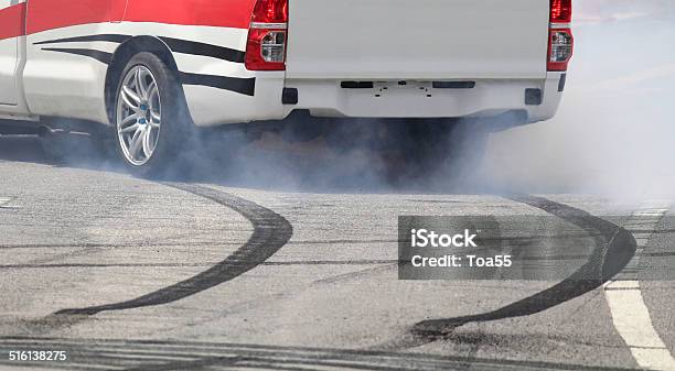 Emergency Braking Wheel With Smoke On The Highway Stock Photo - Download Image Now - Car, Skidding, Brake