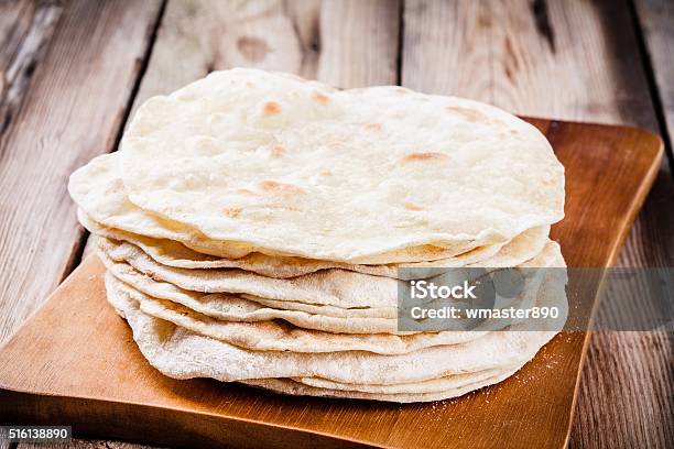 Stack Of Homemade Wheat Tortillas Stock Photo - Download Image Now - Bread, Burrito, Close-up