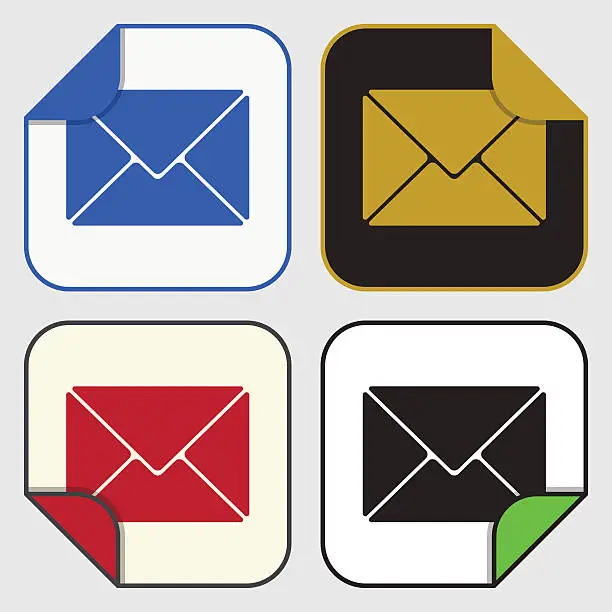 Vector illustration of four square sticky icons - mailing envelope