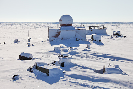 abandoned polar station on an isolated Vize Island (Wiese) island located in the Arctic Ocean at the northern end of the Kara Sea