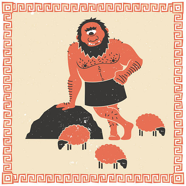 Cyclops Polyphemus The Cyclops Polyphemus (who captured Odysseus) with his flock of sheep. ulysses stock illustrations