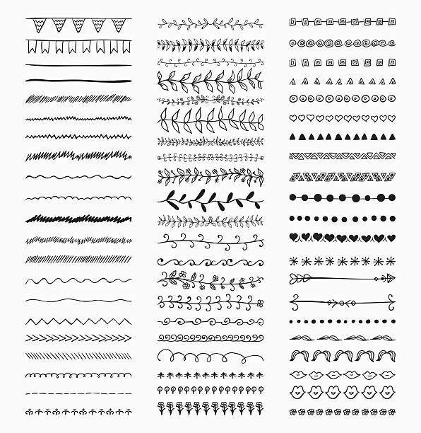 ilustrações, clipart, desenhos animados e ícones de vetor decorativos divisórias desenhado à mão, linha de fronteiras - ruler triangle work tool drawing