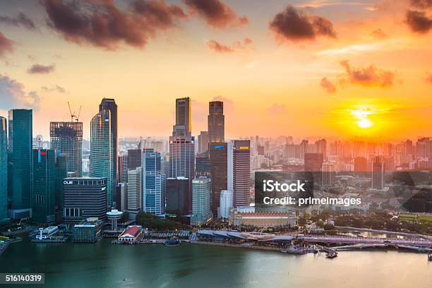 Singapore At Dusk Stock Photo - Download Image Now - Singapore, Urban Skyline, Architecture