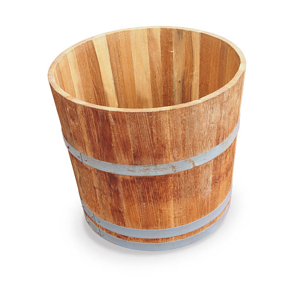 wooden bucket stock photo