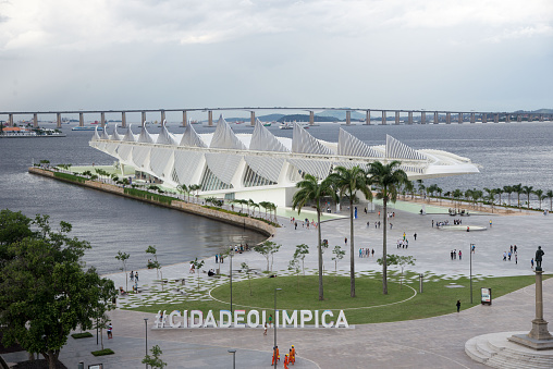 Rio de Janeiro, Brasil - March 17, 2016: View of Museum of tomorrow which is in Maua square, center of the city. The architectural design is the Spanish Santiago Calatrava