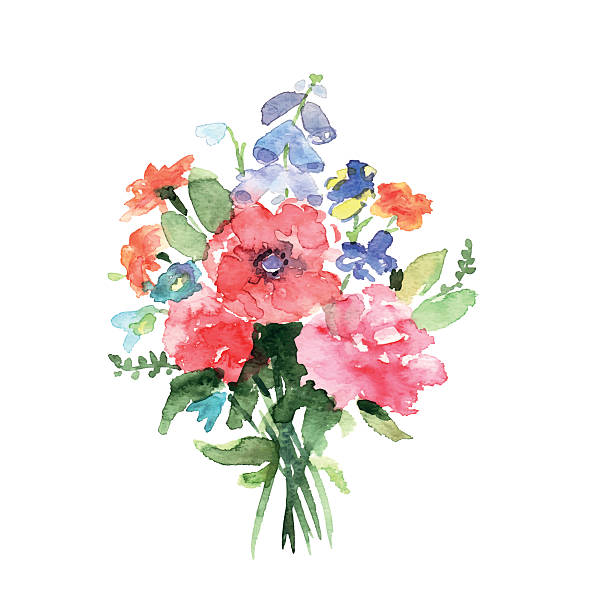 illustrations, cliparts, dessins animés et icônes de bouquet aquarelle - rose bouquet flower single flower