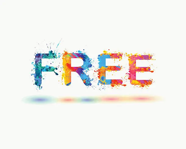 Vector illustration of Word free. Rainbow splash paint