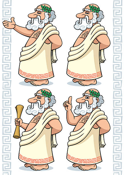 Greek Philosopher Cartoon Greek philosopher in 4 different poses. old man smiling stock illustrations