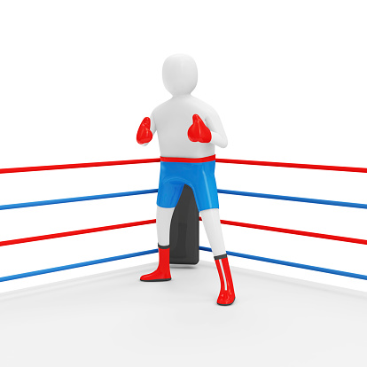 3d Man Boxer on the Ring isolated on white background