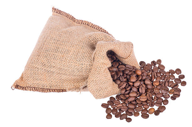 feijão marrom café em tecido de saco em branco - coffee crop brown bean beige - fotografias e filmes do acervo