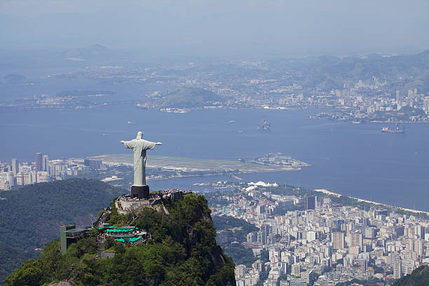 Rio de Janeiro, Brazil - December 28, 2013: Aerial view from a helicopter of Rio de Janeiro with the Corcovado mountain and the statue of Christ the Redeemer