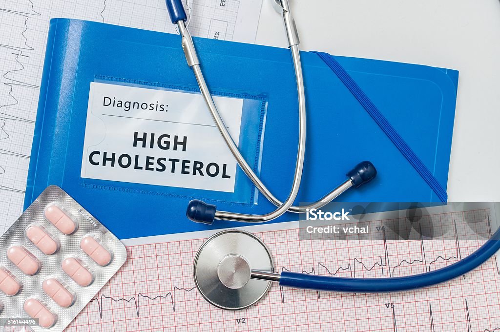 Pasta azul com o colesterol LDL diagnóstico. - Foto de stock de Alimentação Não-saudável royalty-free