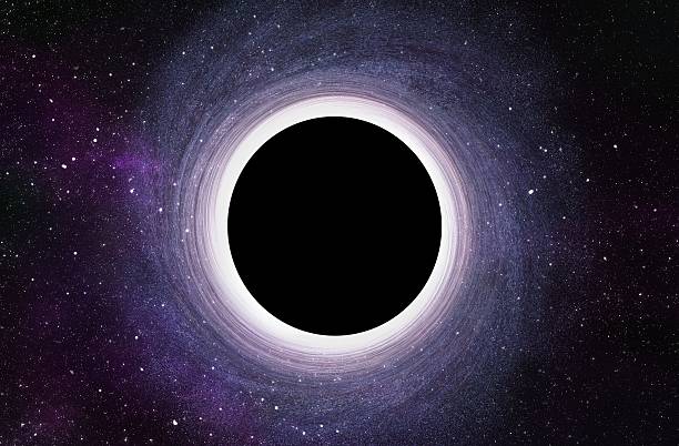 black hole at center of galaxy - 3d digital illustration - kara delik stok fotoğraflar ve resimler