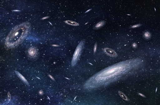 Large-scale structure of Multiple Galaxies in Deep Universe. 3D rendered Digital Illustration.