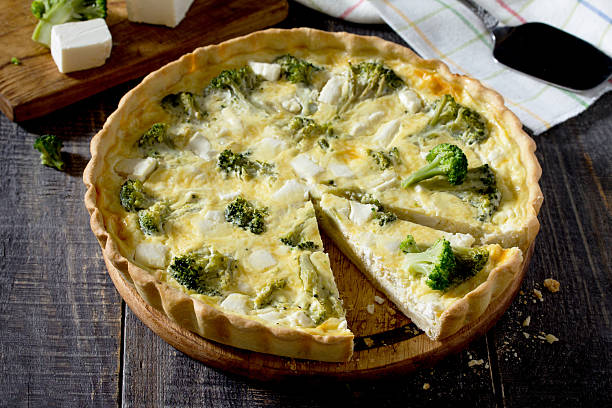 istock Open pie quiche Lauren with broccoli and cheese, selective focus 516146452