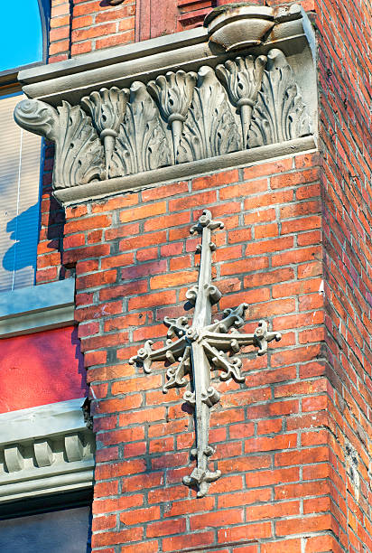 istock Wrought iron design bolted to old brick building in Seattle 516160051